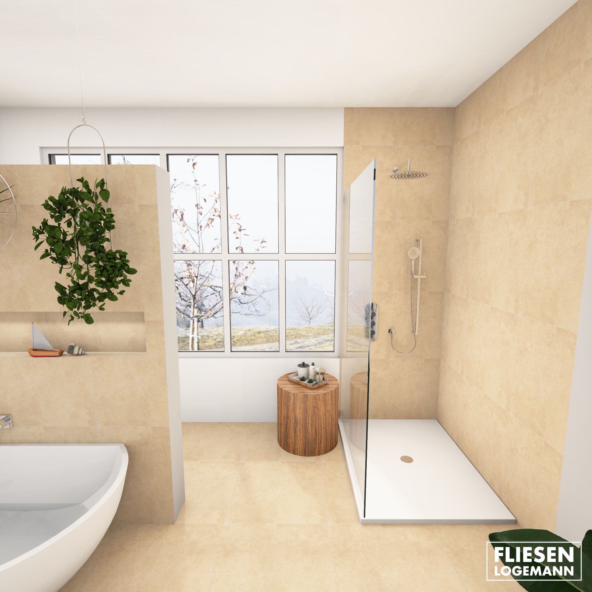 Bodenfliese Qube beige Presskante R10/B 60x60cm – Fliesen Logemann